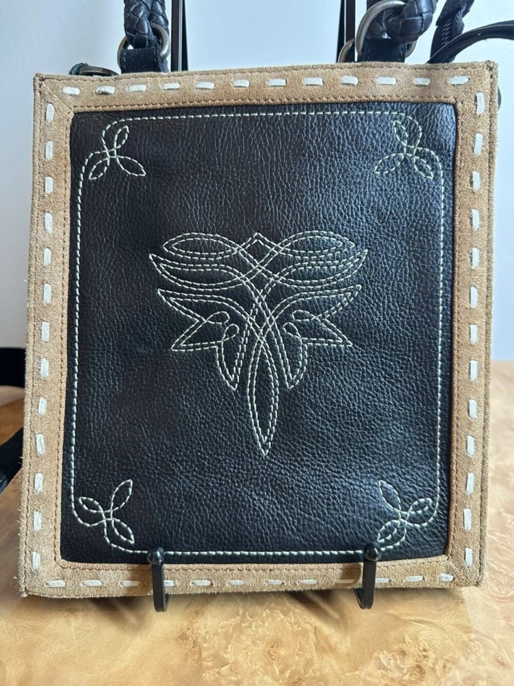 Idyllwind Black Leather & Suede Western Crossbody Tote Bag Embroidered Strap - Picture 2 of 9